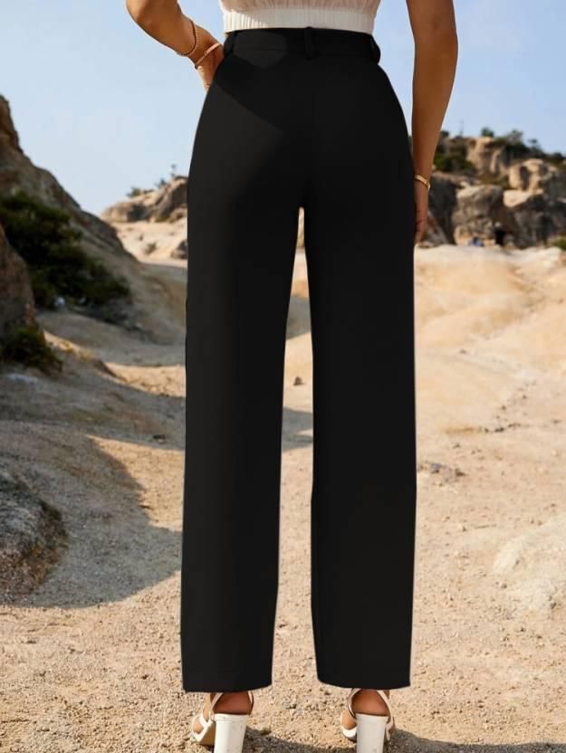 Black Women Regular Fit Cotton Blend Trousers - Wayoftrend