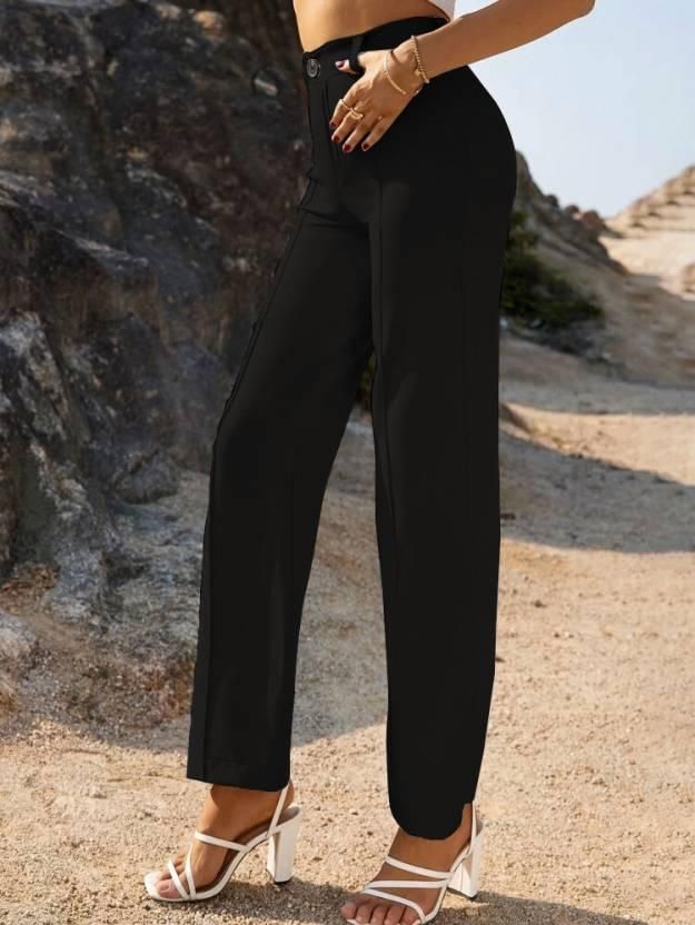 Black Women Regular Fit Cotton Blend Trousers - Wayoftrend