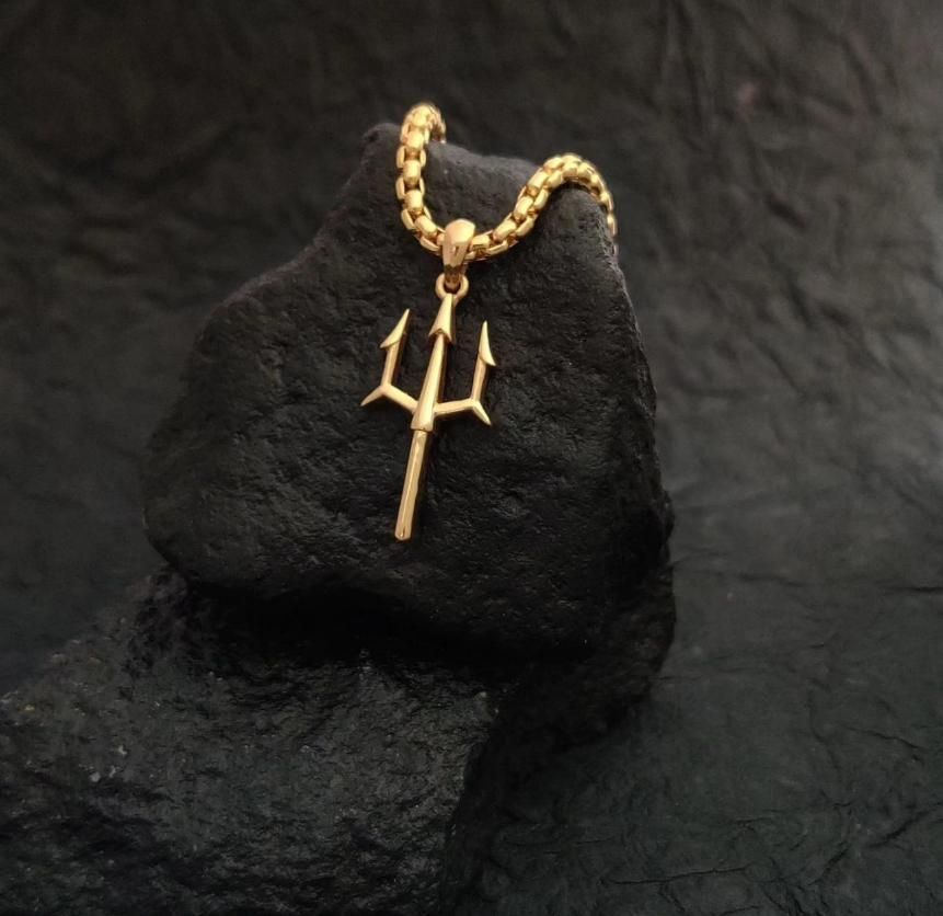 Gold Plated Trishul Pendant Chain - Wayoftrend