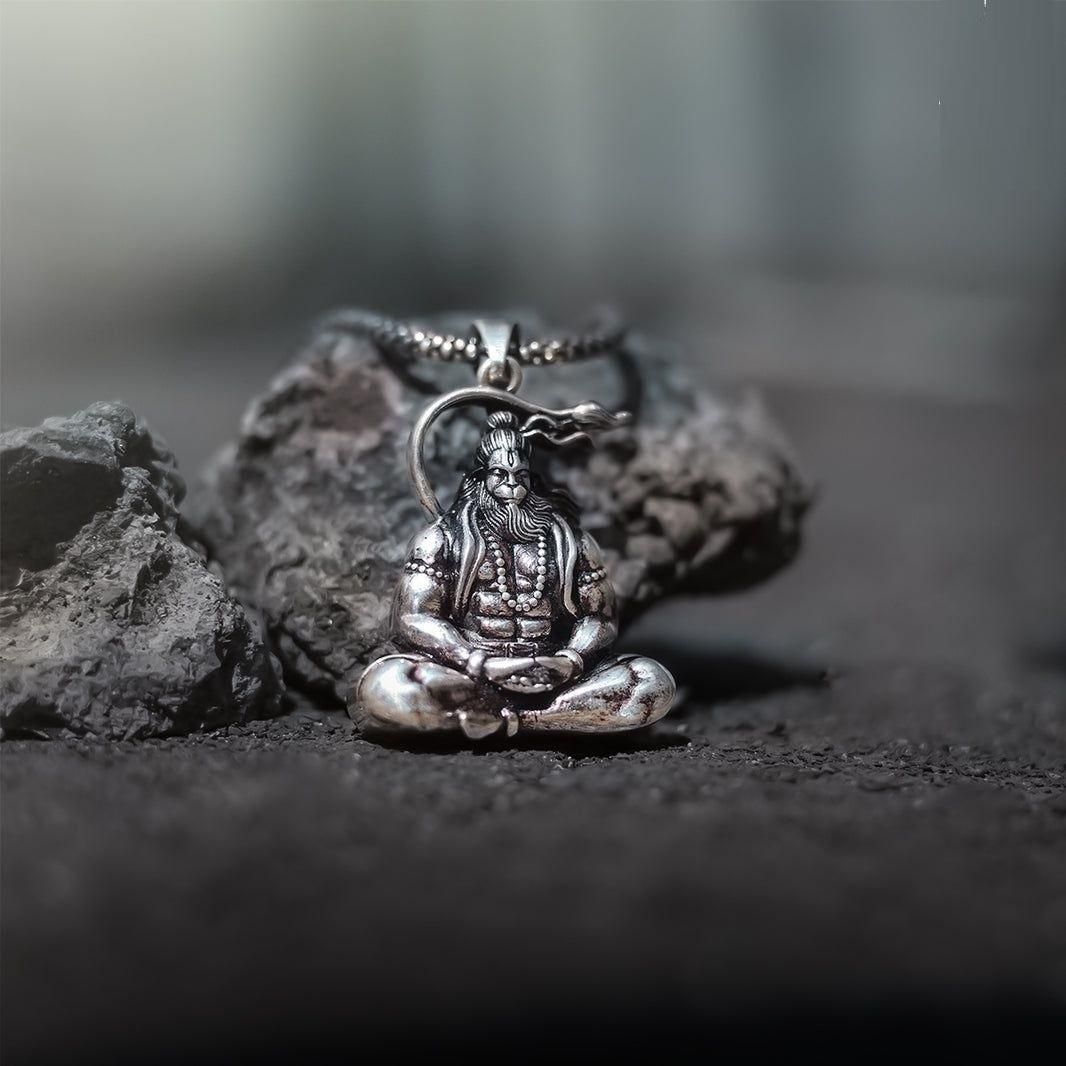 Hanuman Silver Locket With Chain - Wayoftrend