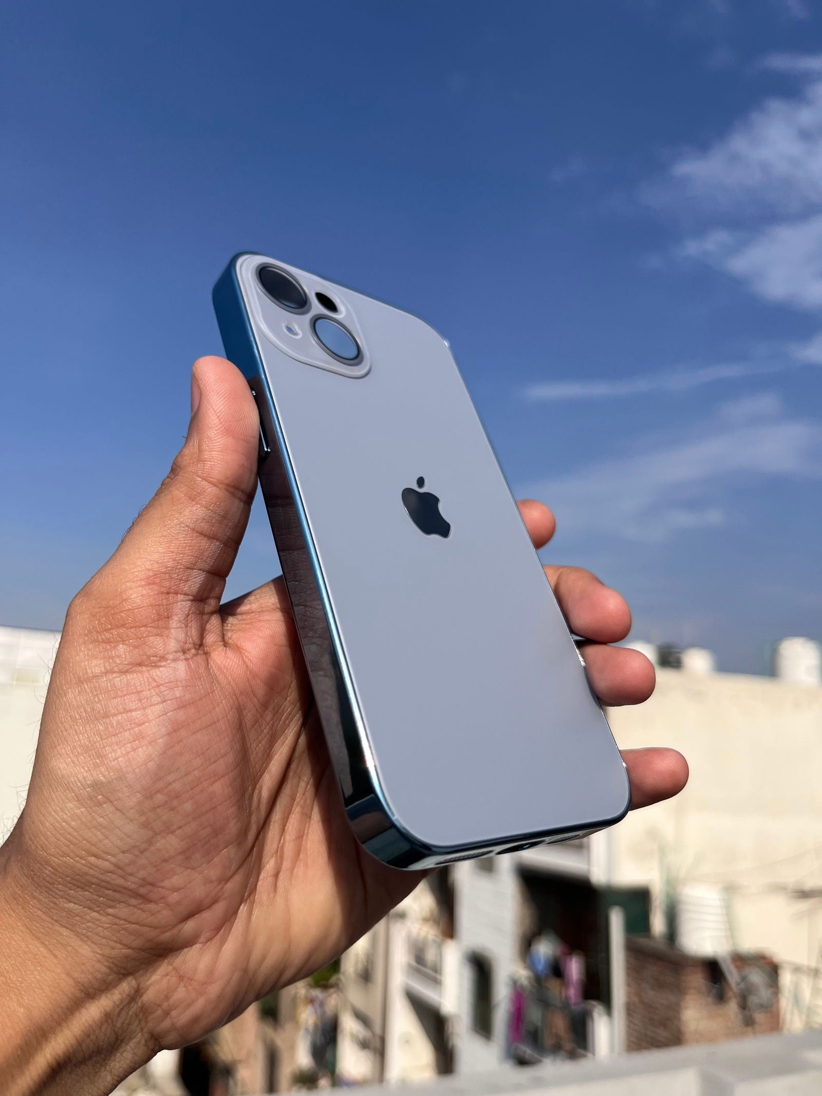 Sierra Blue Electroplated Chrome Glass Lense Case For Apple Iphone 13 - Wayoftrend