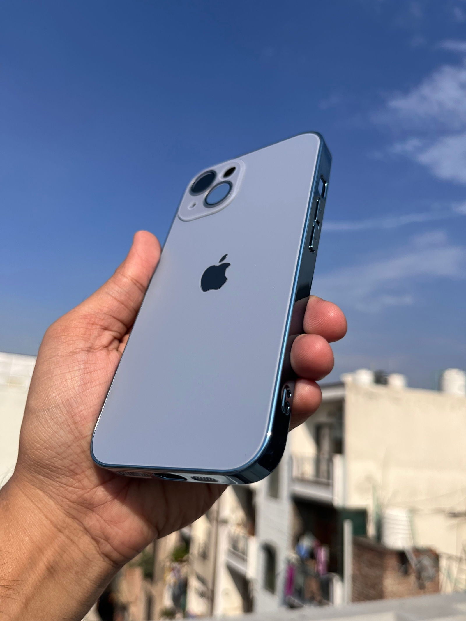 Sierra Blue Electroplated Chrome Glass Lense Case For Apple Iphone 13 - Wayoftrend