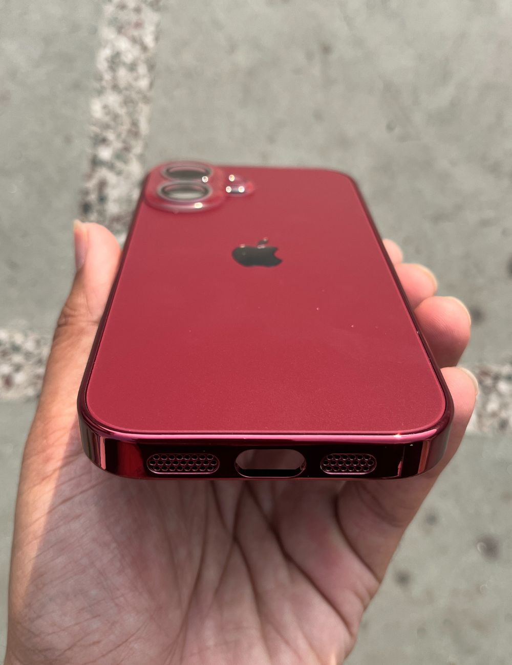 Deep Red Electroplated Chrome Glass Lense Case For Apple Iphone 16